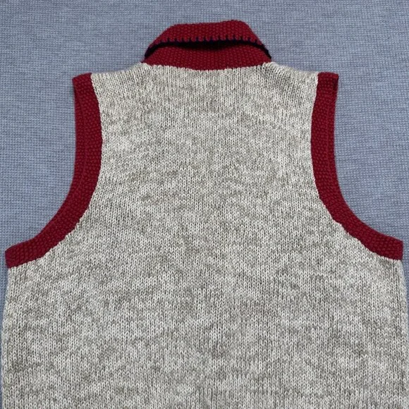 Vtg Bushwacker Womens Small Patchwork Holiday Sweater Vest Red Beige Button Knit - Picture 14 of 15